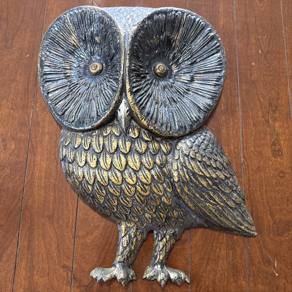 Vintage Metal LARGE Owl 17" Wall Hanging Mid Century MCM Halloween Decor 70's